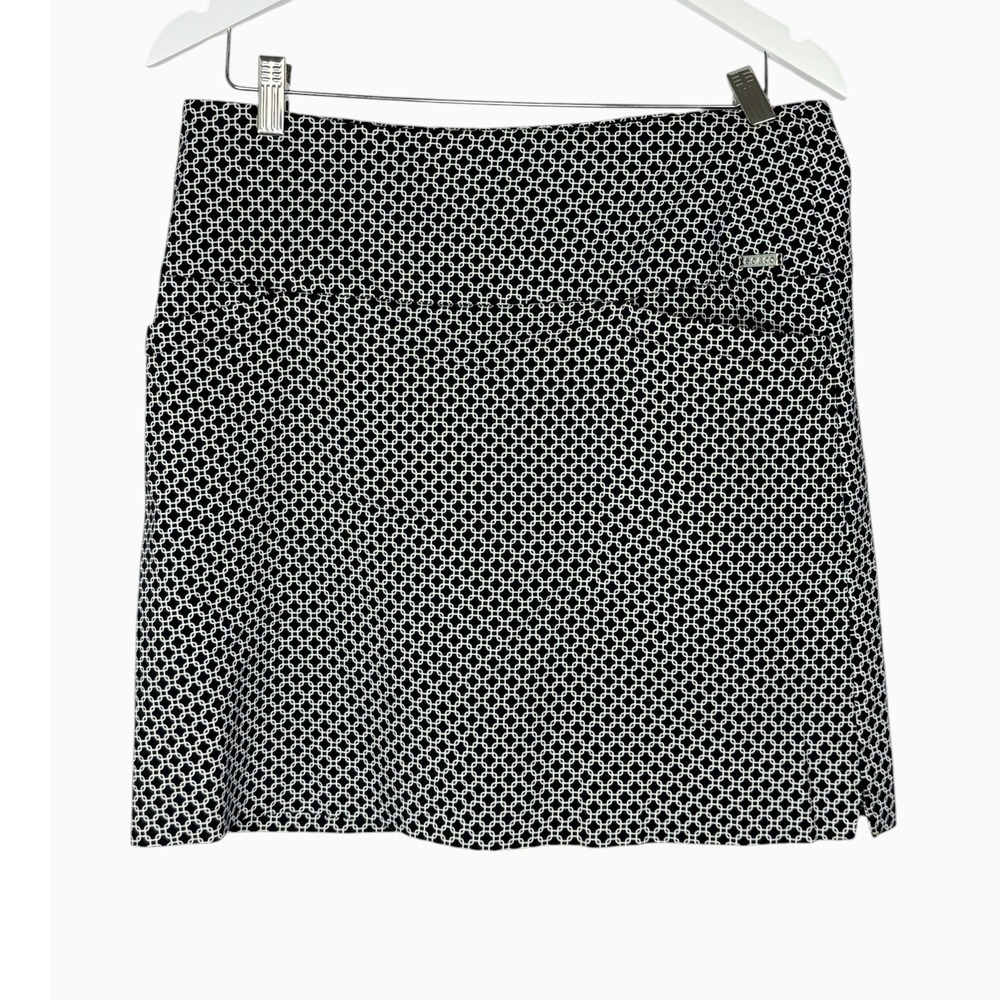 S.C. & Co Black White Print Pull-On Golf Skort Skirt Shorts Womens L